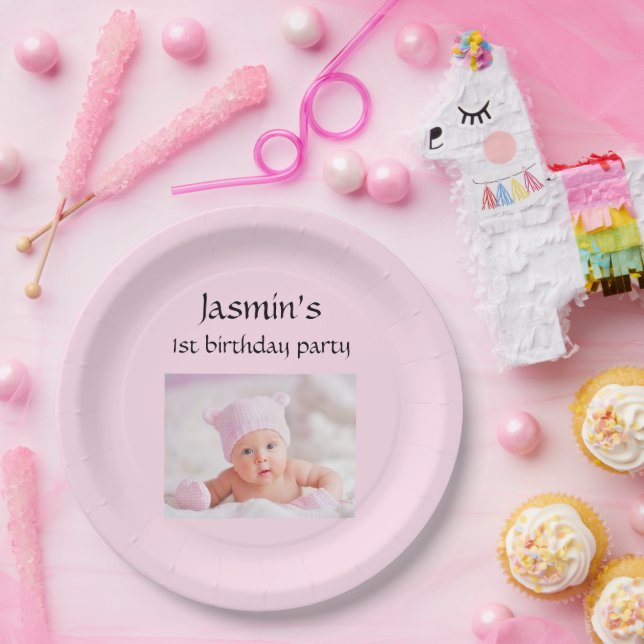 Pratos de papel monogramados para o 1º aniversário (Festa)