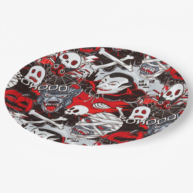 Pratos de Papel Noite dos Vampiros 9" (Inclinado)