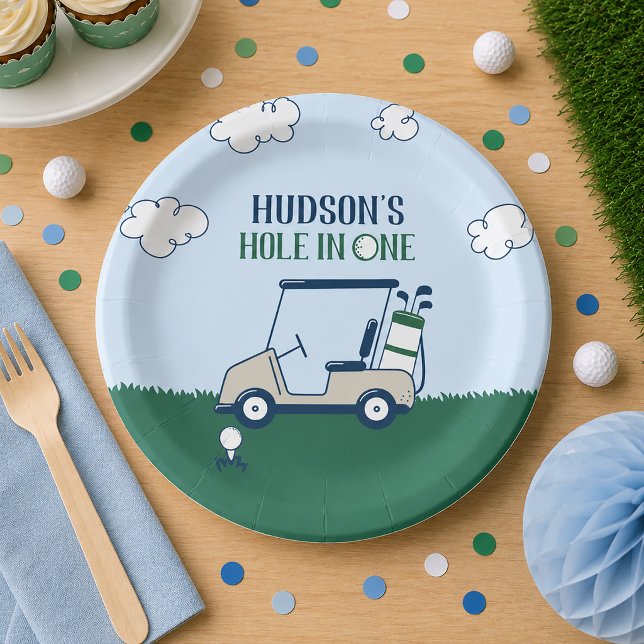 Pratos de Papel Padrão de Golfe Hole in One (Golf Birthday Paper Plates Custom)