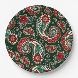 Pratos de Papel Paisley Vermelho e Verde