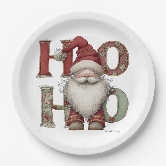 Pratos de Papel Papai Noel HO HO HO Caprichosos (Frente)