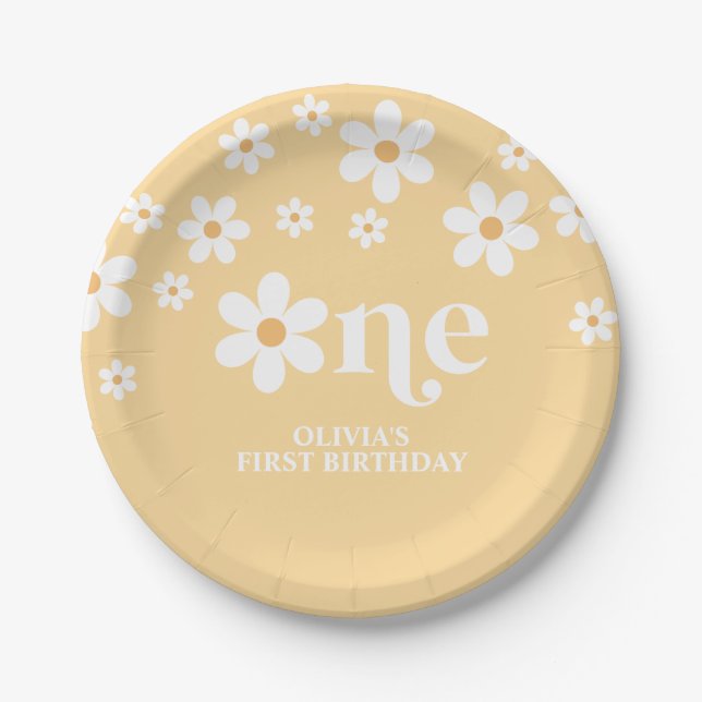 Pratos de papel para 1º aniversário com flores de  (Frente)