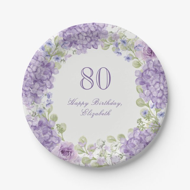 Pratos de Papel para 80º Aniversário Elegantes Flo (Frente)