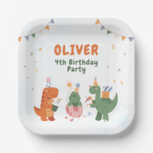 Pratos de papel para aniversário de 4 anos do dino