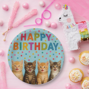 Pratos de papel para aniversário de gato fofos e c