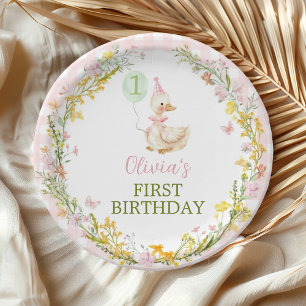 Pratos de papel para aniversário de menina com gan