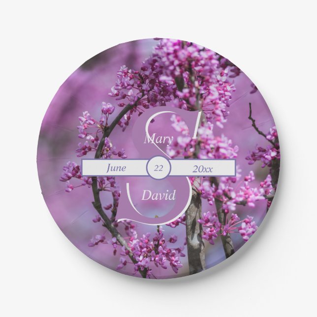 Pratos de papel para casamento Avondale Redbud Art (Frente)