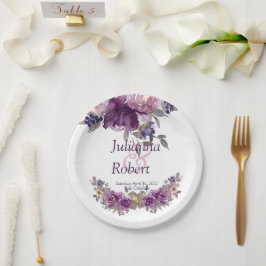 Pratos de papel para casamento floral em aquarela