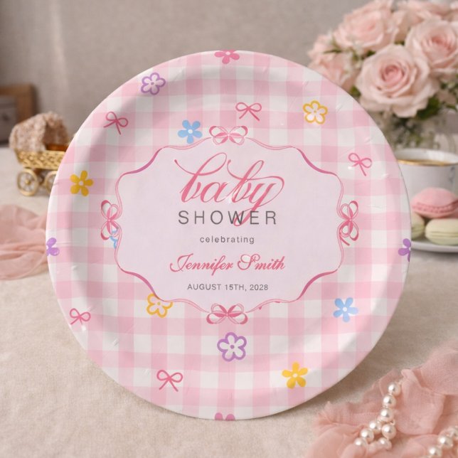 Pratos de Papel para Chá de Bebê com Laço Floral G (Criador carregado)