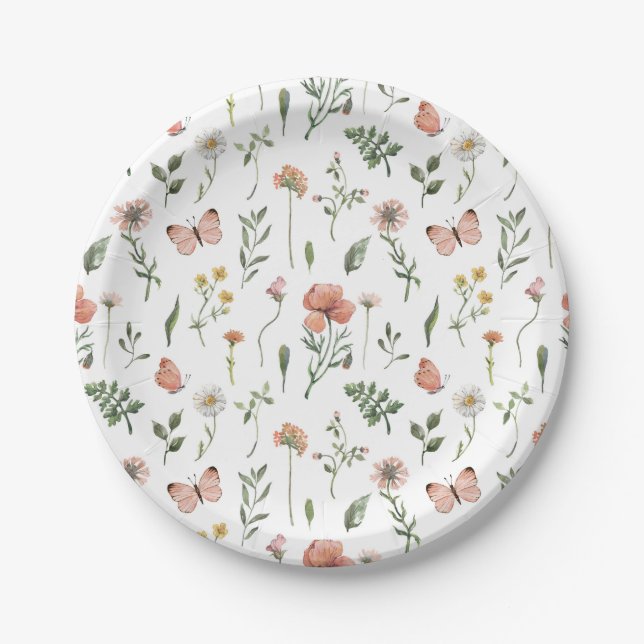 Pratos de papel para chá de bebê de Bebê em Flor d (Frente)