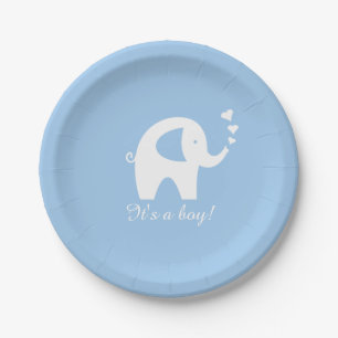 Pratos de papel para chá de bebê de elefante azul 