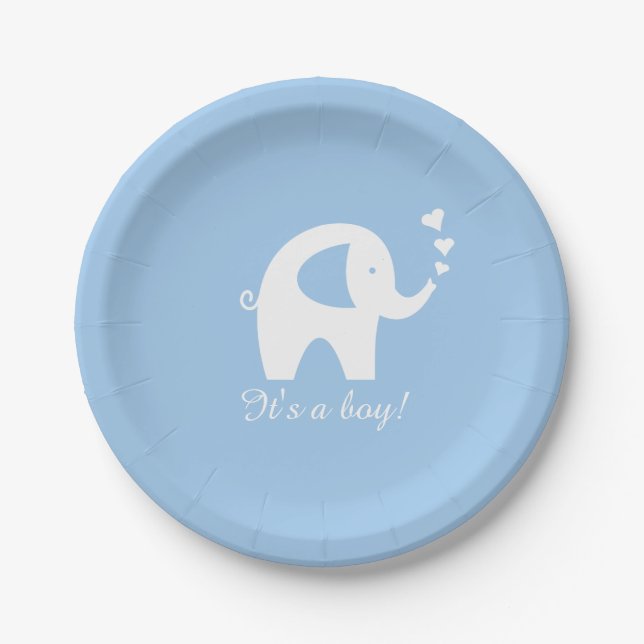 Pratos de papel para chá de bebê de elefante azul  (Frente)