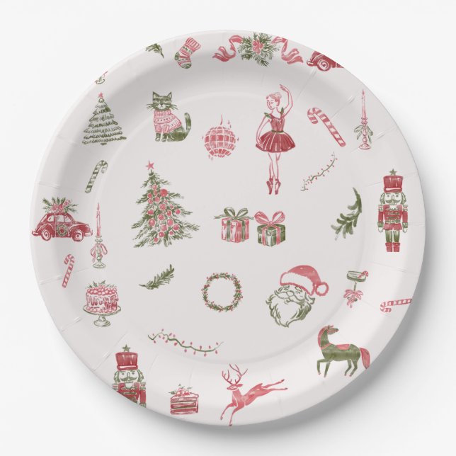 Pratos de Papel para Chá de Bebê de Natal Vermelho (Frente)
