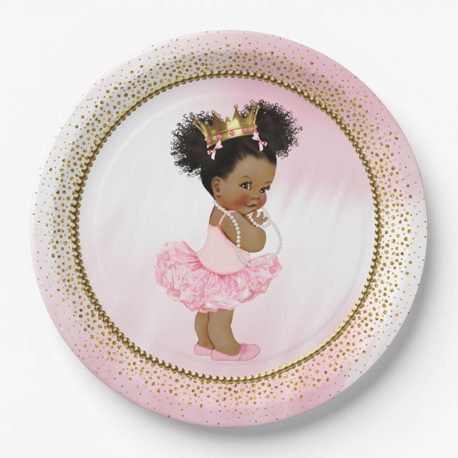 Pratos de papel para chá de bebê de princesa afro- (Frente)
