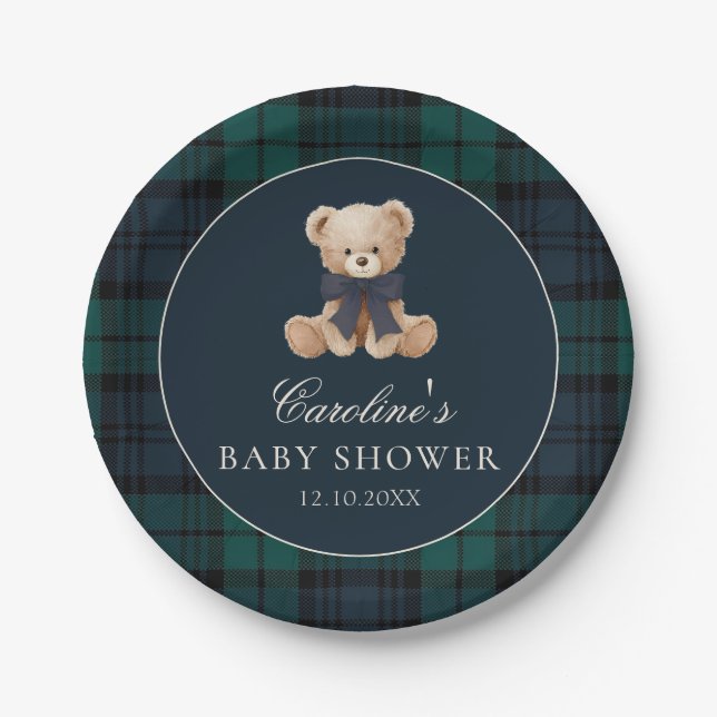 Pratos de papel para chá de bebê do ursinho Teddy  (Frente)