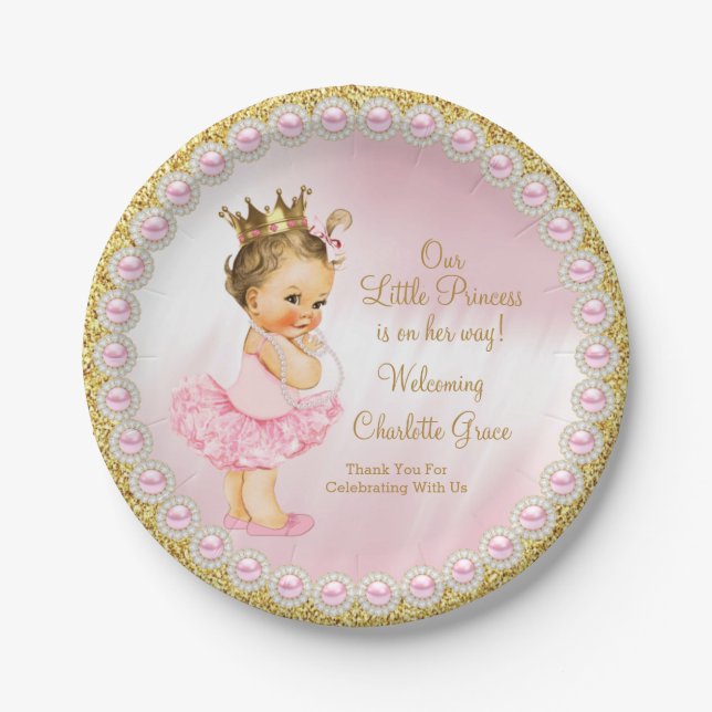 Pratos de papel para chá de bebê princesa (Frente)