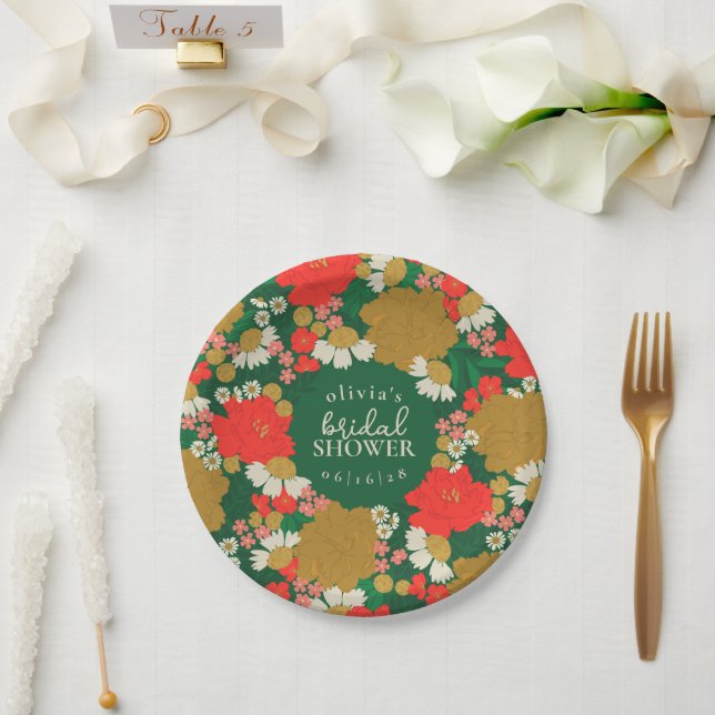 Pratos de Papel para Chá de Noiva com Buquê de Flo (Casamento)