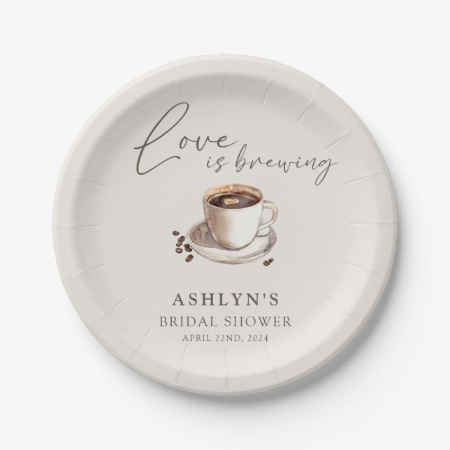 Pratos de Papel para Chá de Noiva Love is Brewing (Frente)