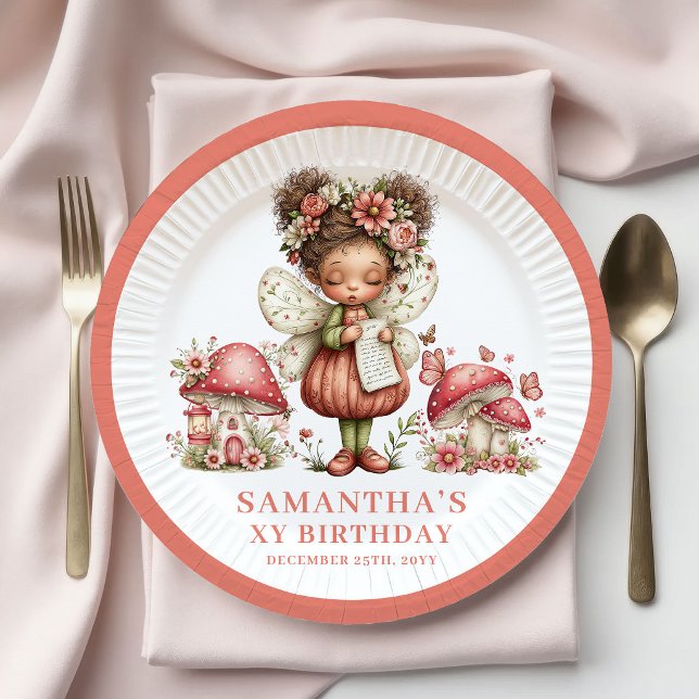 Pratos de Papel para Festa de 1º Aniversário da Fa (Pink Floral Fairy 1st Birthday Party Paper Plates)