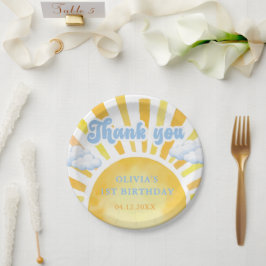 Pratos de papel para festa de aniversário com sol 