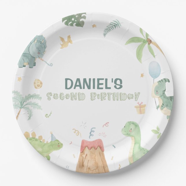 Pratos de papel para festa de dinossauros (Frente)