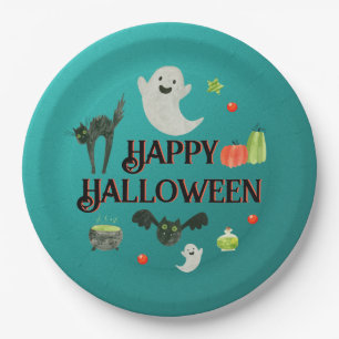 Pratos de papel para festa de Halloween fofos em a