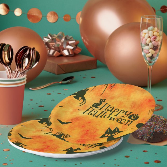 Pratos de papel para festa do Dia das Bruxas abóbo (Múltiplo)