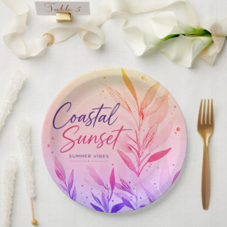 Pratos de Papel para Festa Pôr do Sol na Costa