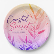 Pratos de Papel para Festa Pôr do Sol na Costa