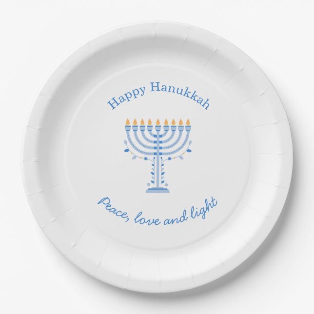 Pratos de papel para Hannukah - Feliz Hanukkah (Frente)