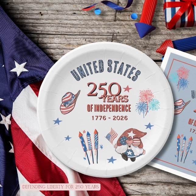 Pratos de Papel Patrióticos do 250º Aniversário do (USA 250th Anniversary Patriotic Gnome Paper Plates)
