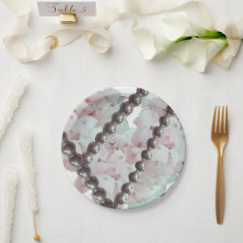 Pratos de Papel Pérolas e Flores