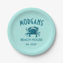 Pratos de Papel Personalizados Blue Crab Beach Hou