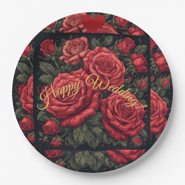 Pratos de Papel Personalizados "Feliz Casamento" F (Frente)