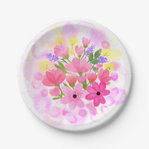 Pratos de Papel Personalizados Flores Aquarela 01 