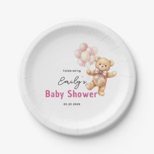 Pratos de Papel Personalizados Rosa Urso Shower de