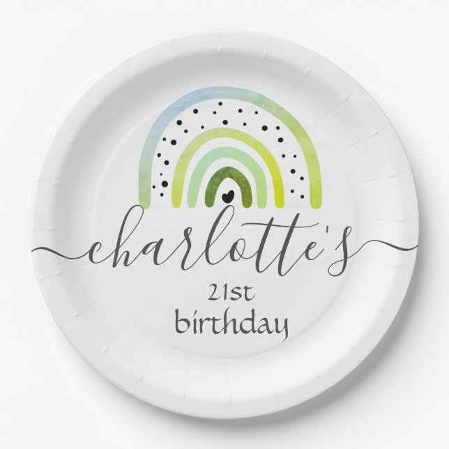 Pratos de Papel Personalizados - Verde Arco-Íris (Frente)