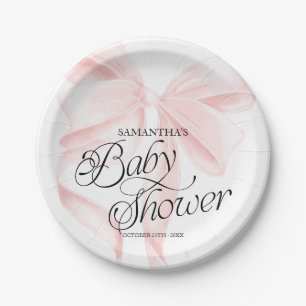 Pratos de Papel Pink Coquette Bow Baby Shower
