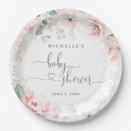 Pratos de Papel Pink Garden Floral Baby Shower