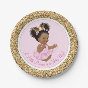 Pratos de papel Pink Gold Princess Baby Shower