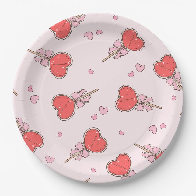 Pratos de Papel Pirulito Coração Kawaii (Frente)