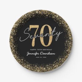 Pratos de papel Preto Elegante Dourado para 70º An