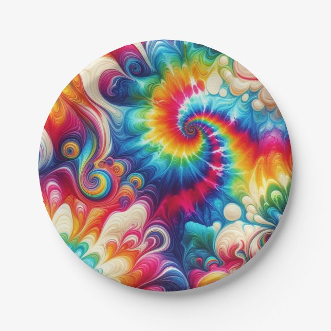 Pratos de Papel Psicanodélicos com Efeito Tie-Dye  (Frente)