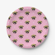Pratos de Papel Pug Rosa