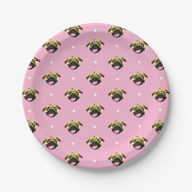 Pratos de Papel Pug Rosa (Frente)