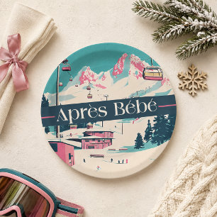 Pratos de Papel Retro Après Bébé Ski Chá de Bebê