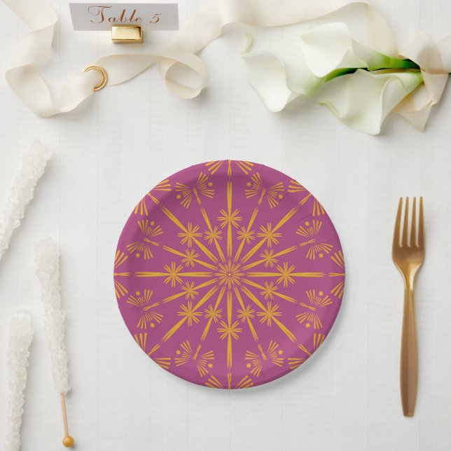Pratos de Papel Retro Mandala Boysenberry 7" (Casamento)