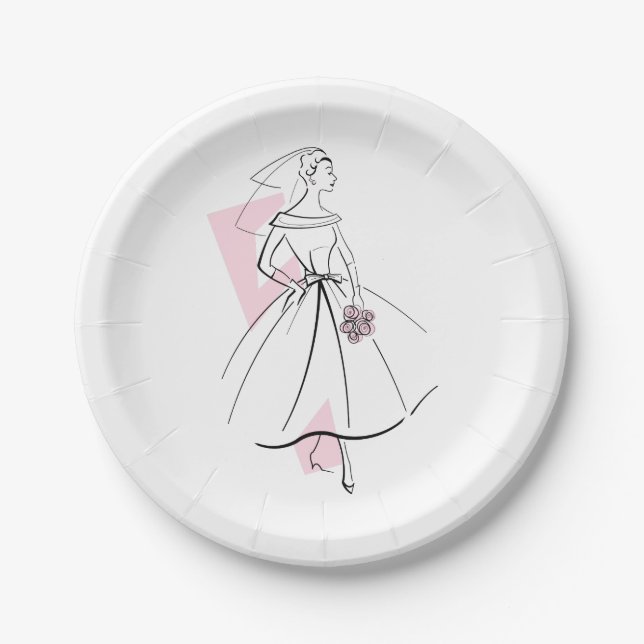 Pratos de papel rosa noiva da moda (Frente)