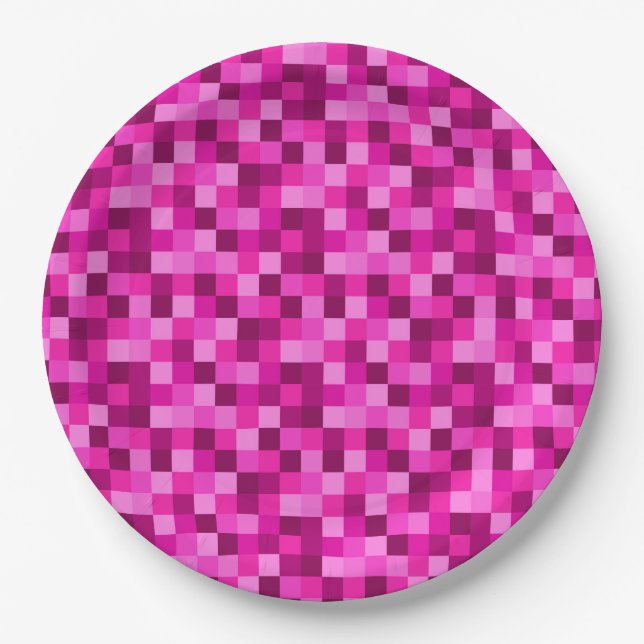 Pratos de Papel Rosa Pixels para Festa, Pratos par (Frente)