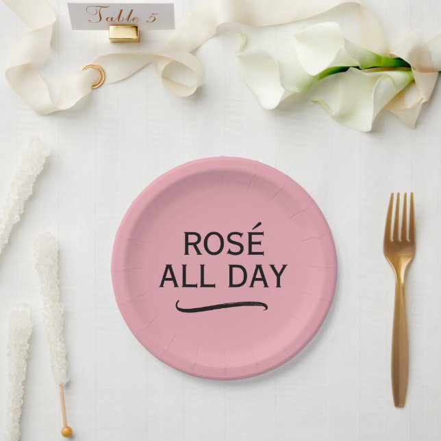 Pratos de papel rosa Rosé All Day para festa sofis (Casamento)